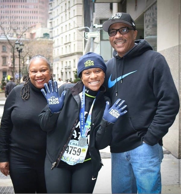 Victoria with her parents after running the United Airlines NYC Half.