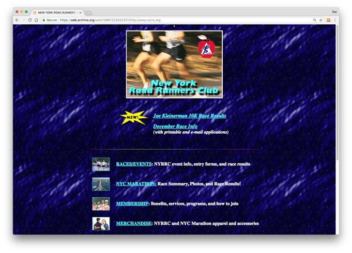 The NYRR website when it first launched in 1996.