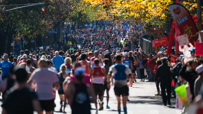 Crowd of runners on the street