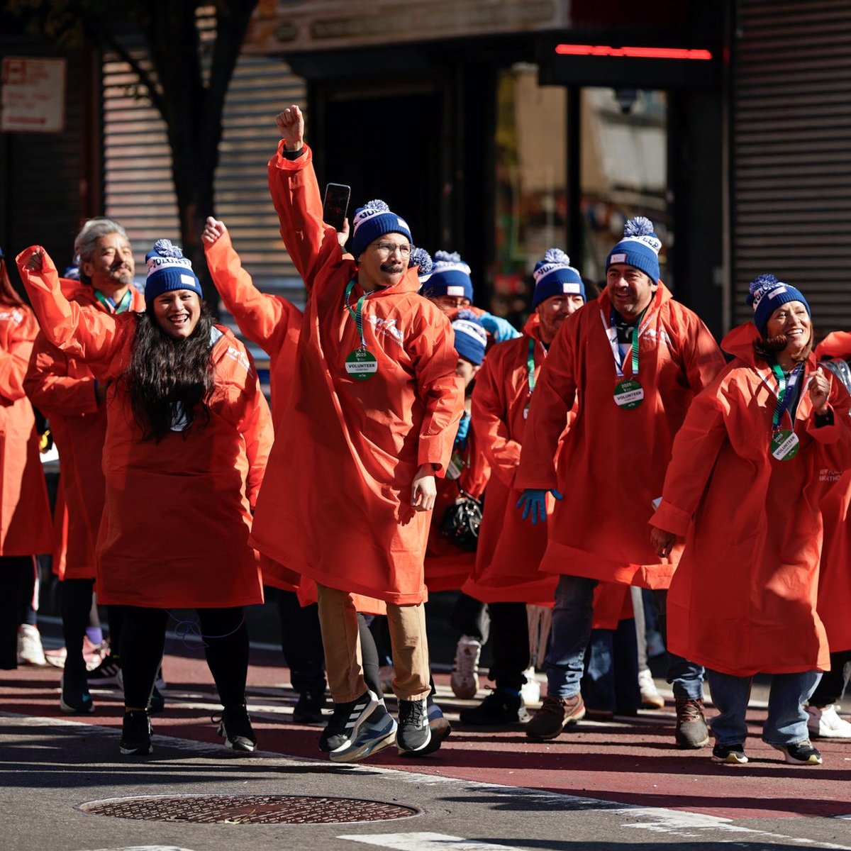 Volunteers cheering