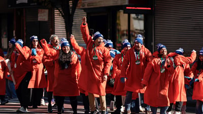 Volunteers cheering