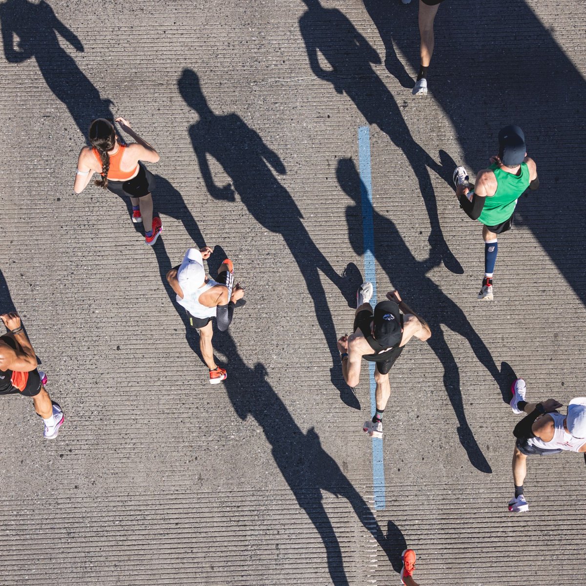 Birds eye view of runners