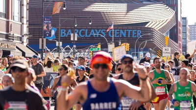Runners in front of Barclays Center