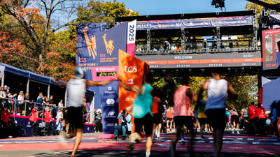 Runners coming through the finish line at the TCS New York City Marathon