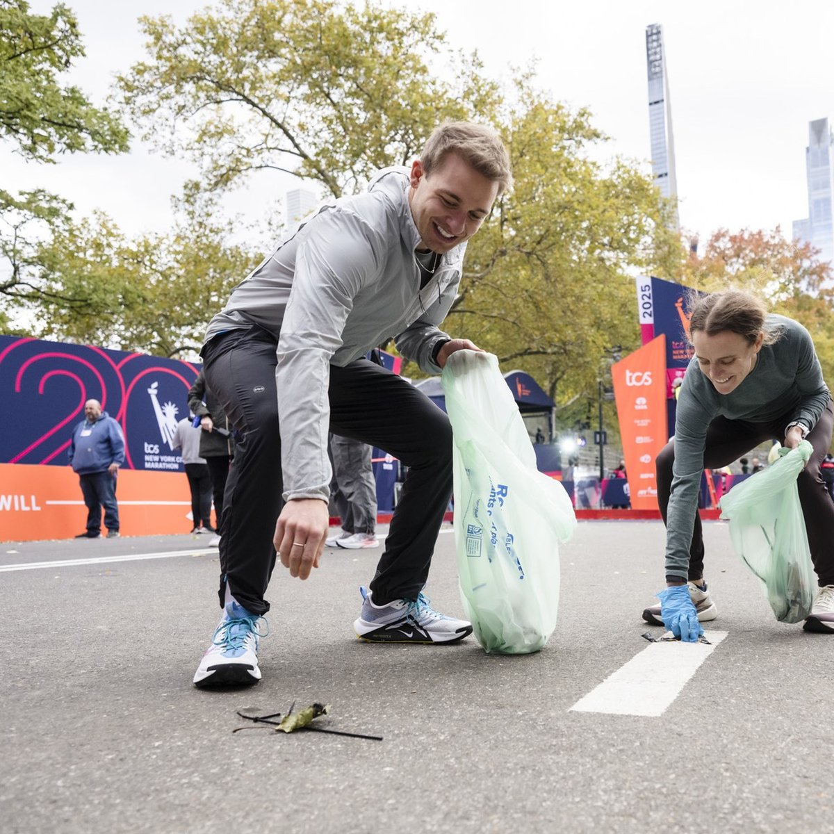 Plogging event as part of TCS New York City Marathon race week