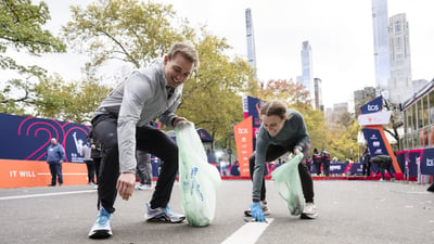 Plogging event as part of TCS New York City Marathon race week