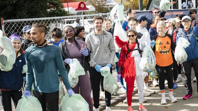 Plogging event as part of TCS New York City Marathon race week