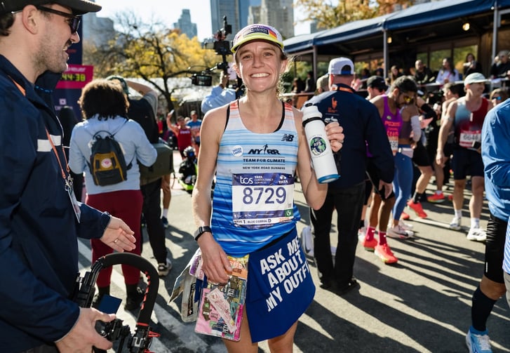 Team for Climate ambassador Tina Muir at the finish of the TCS New York City Marathon