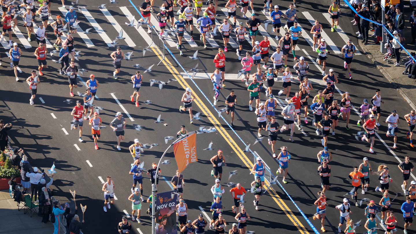 Aerial view of runners at 2025 TCS New York City Marathon