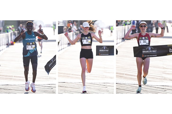 Split image of 3 winners of 2026 RBC Brooklyn Half in Coney Island
