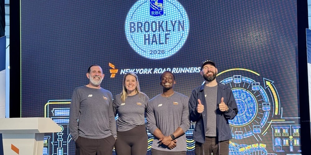 Ben Delaney, Gemma Ward, Marc Major, Steve Mura at 2026 RBC Brooklyn Half expo in Prospect Park