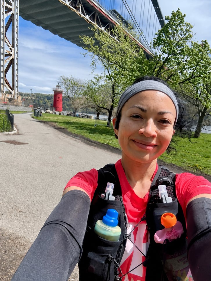 Kristina near the George Washington Bridge during a run around the perimeter of Manhattan.