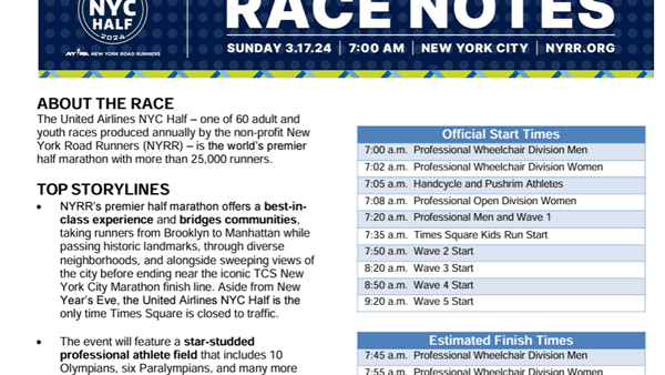 2024 United Airlines NYC Half Race Notes