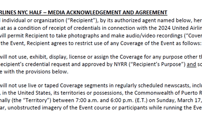 2024 United Airlines NYC Half Media Acknowledgement and Agreement