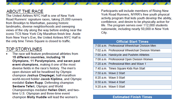 2023 United Airlines NYC Half Race Notes