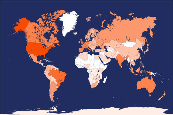 Heat map of participants in NYRR Virtual Racing Powered by Strava