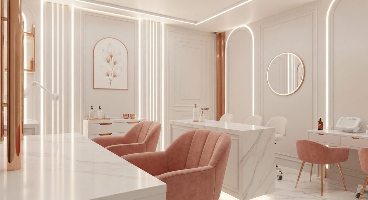 A clinic reception desk with an AI system handling bookings