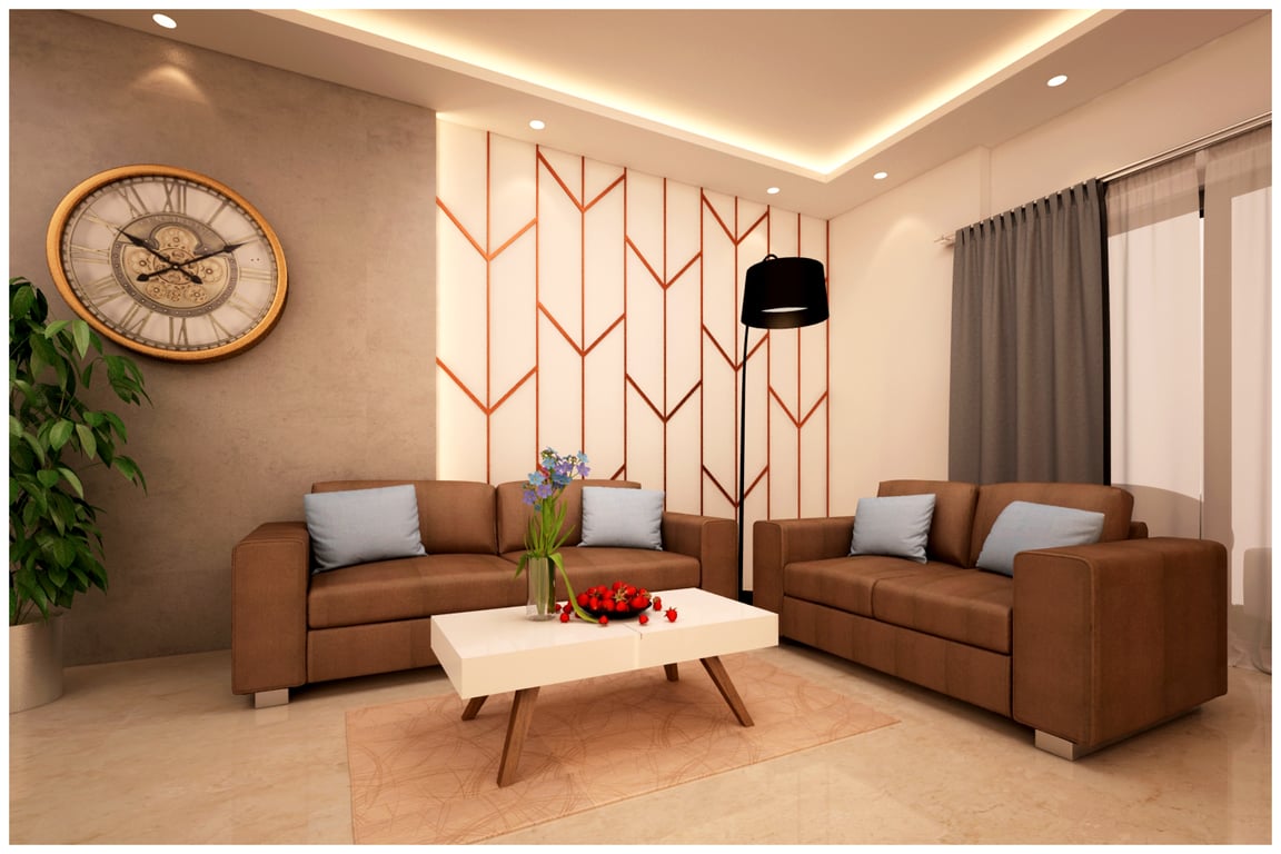 Sokin zamonaviy mehmonxonadagi katta divan