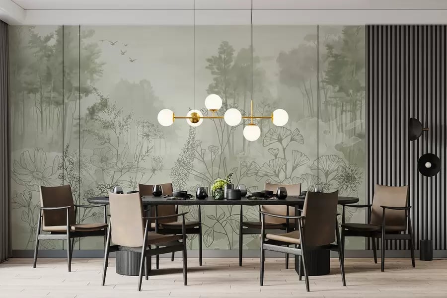 Dining tabletop with decorative styling and layered materials