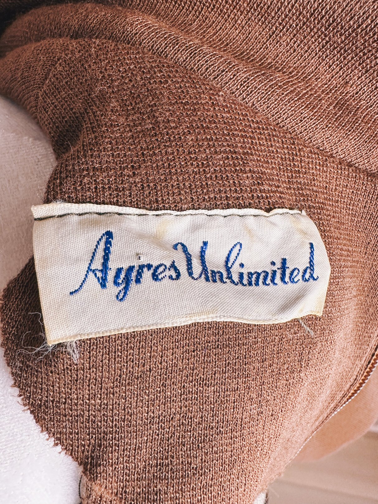Brown 1960s British Mod Squared Dress with a tag labeled "Agires Unlimited.