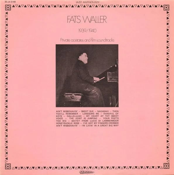 A vintage advertisement featuring a musician seated at a piano, with song titles listed below.