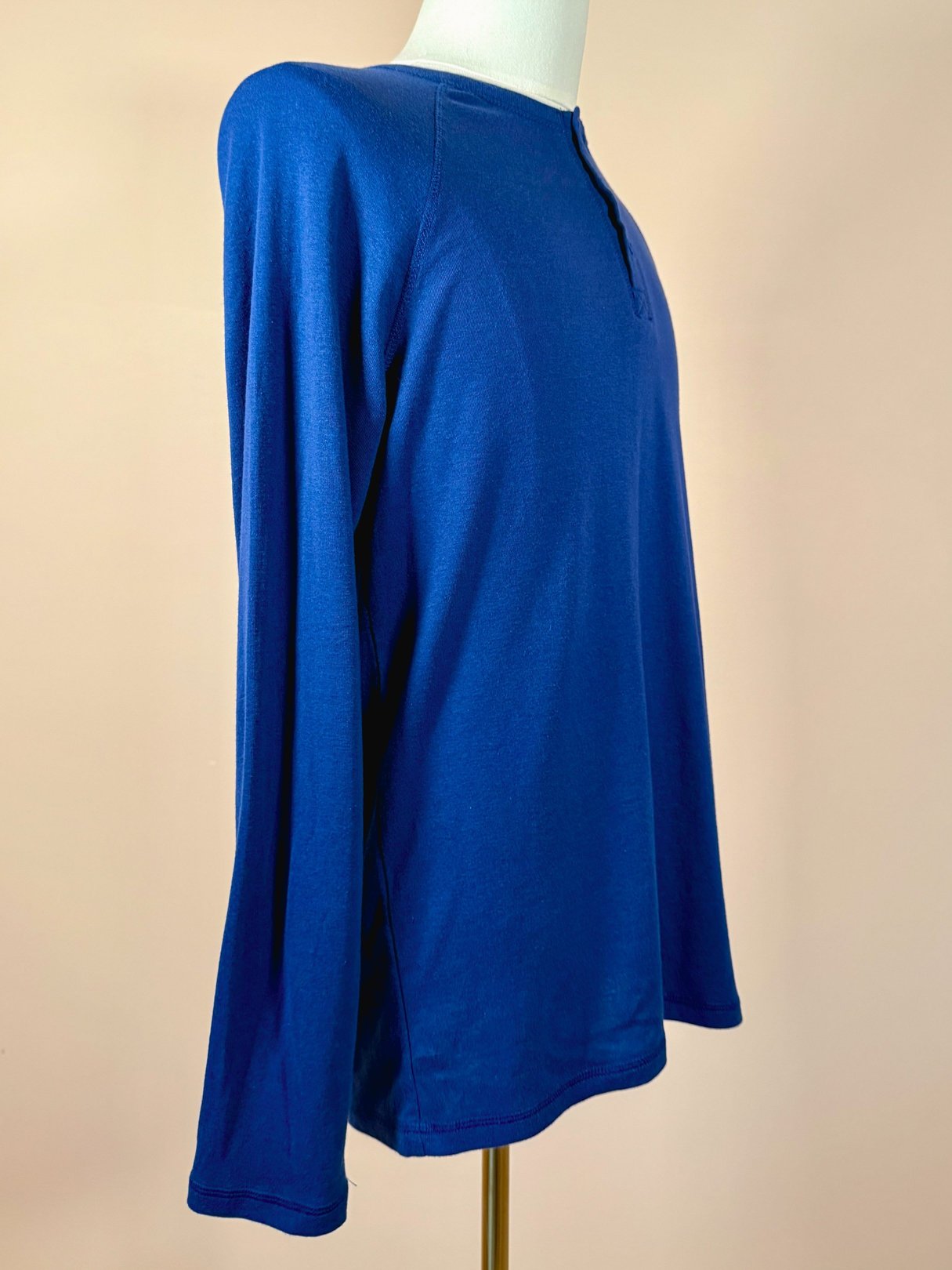 Royal Blue Lanz Baseball Henley shirt for men, featuring long sleeves and a classic henley neckline, styled in a 1990s design.