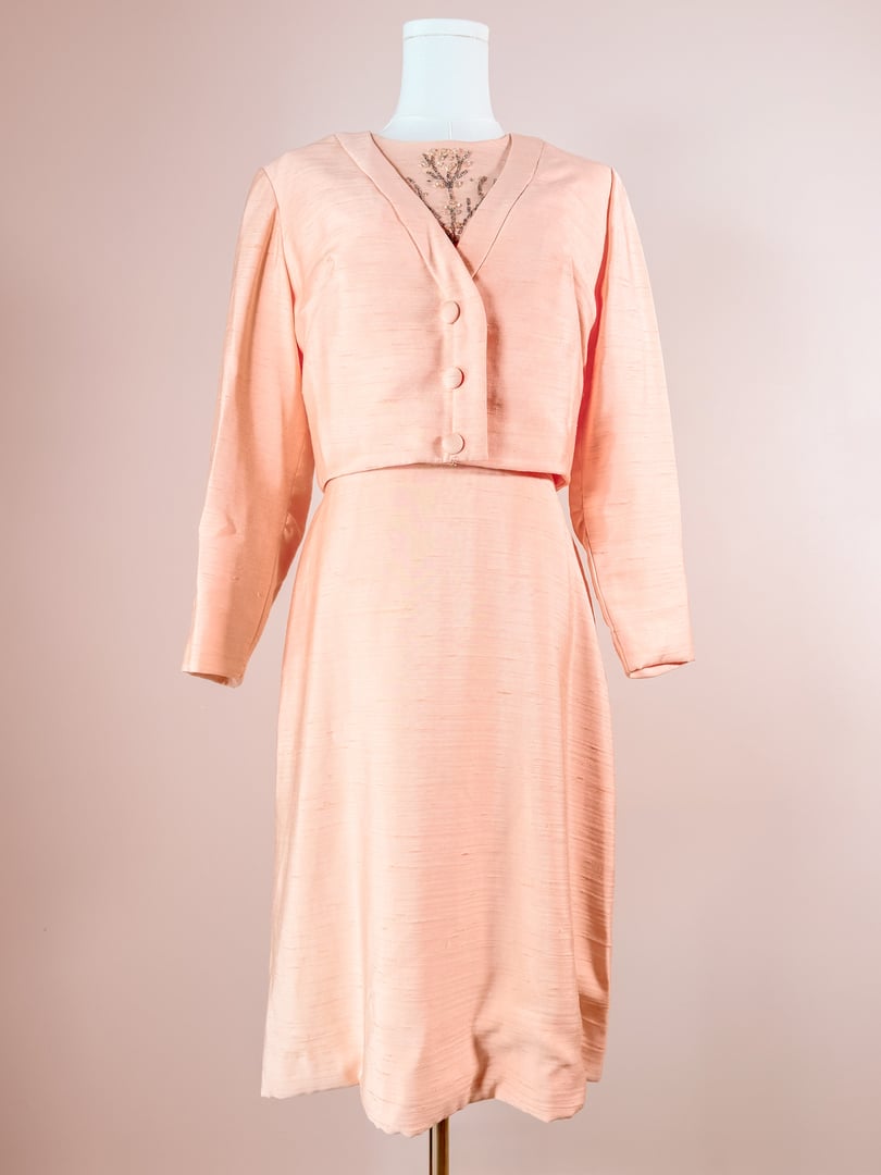 Peach Beaded Cocktail Dress Set