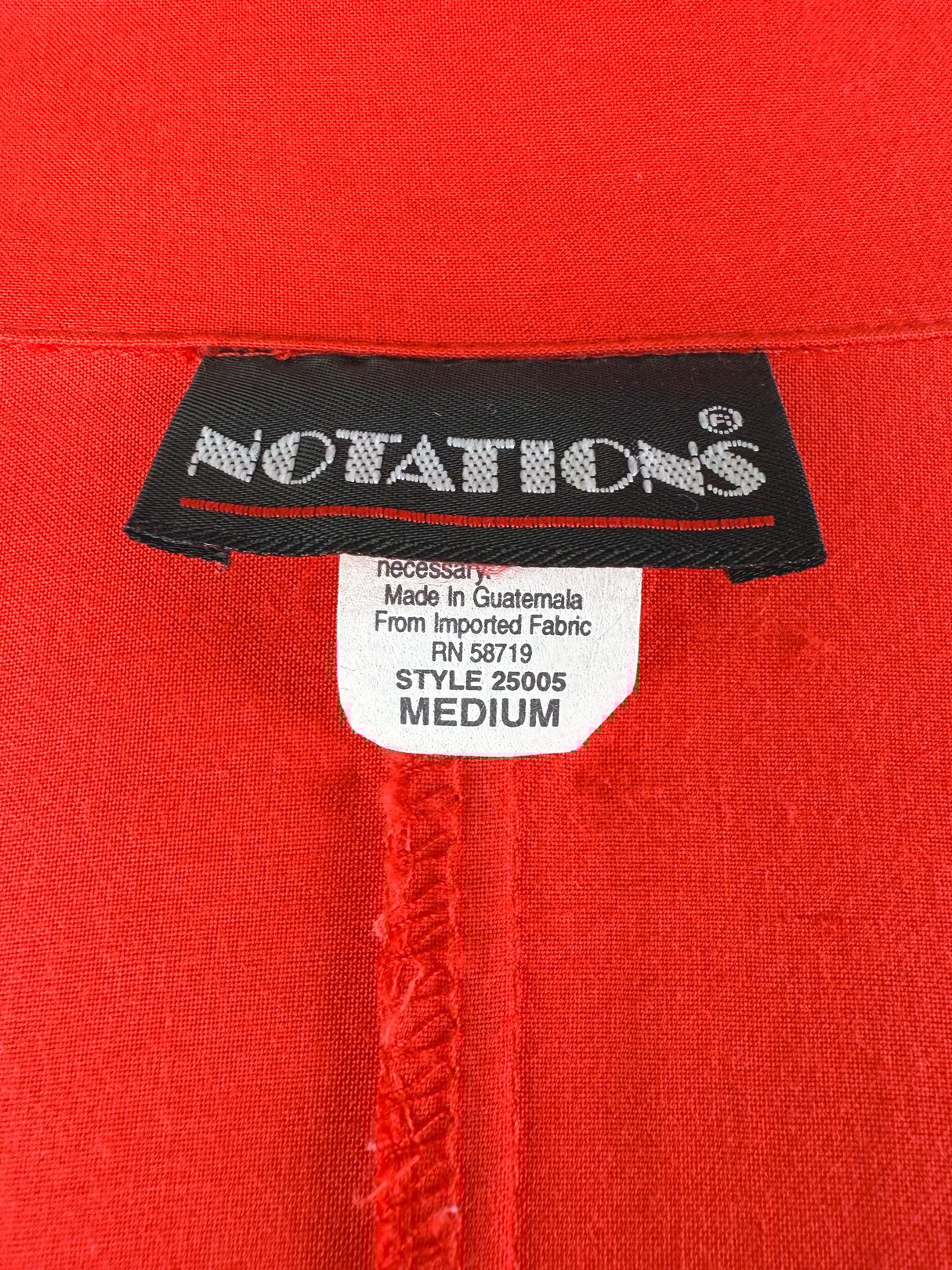 Red women's top from the 1980s by Notations, labeled as medium.