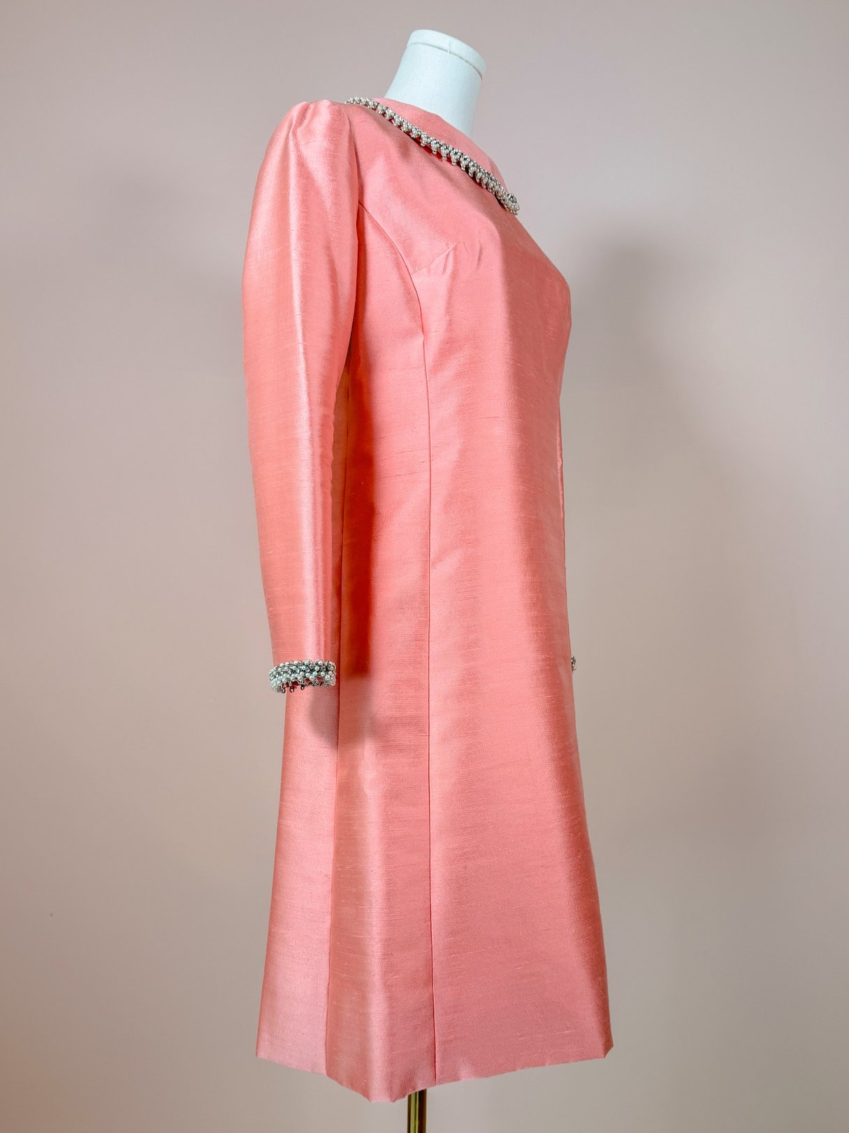 Pearl Collar Pink Shift Dress