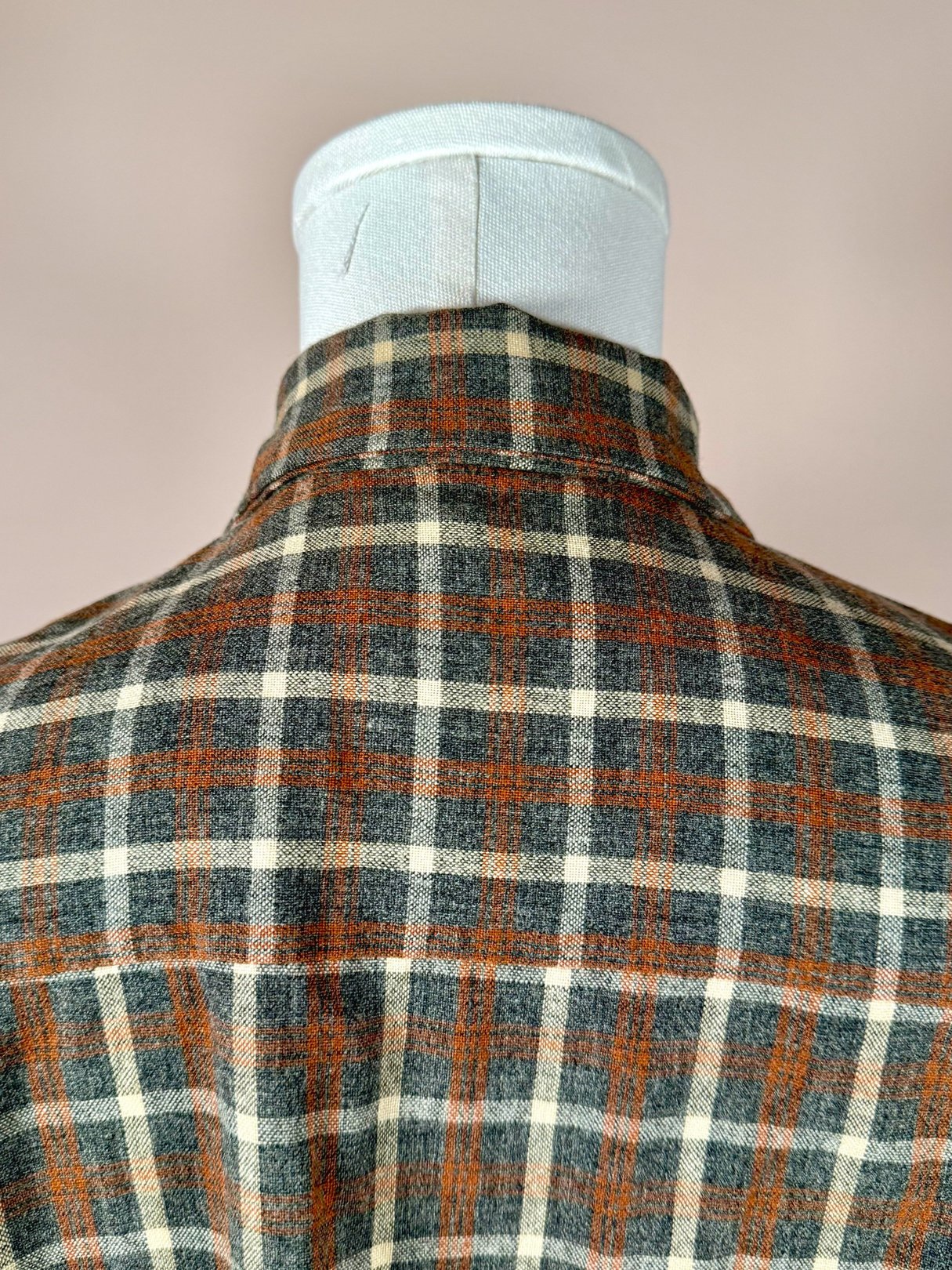 Men's 1950s Original Santa Cruzer of California plaid shirt in grey, featuring a checkered pattern with orange accents.