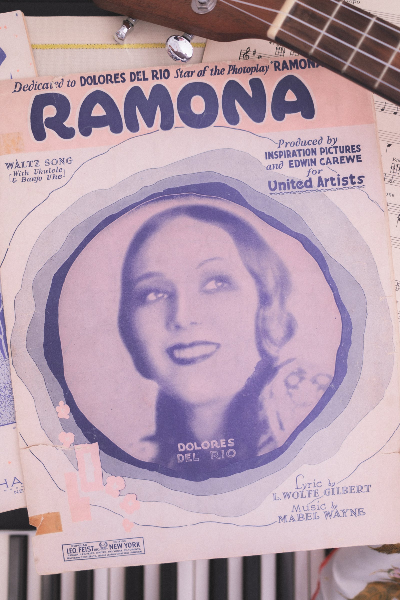 Sheet Music Stories gallery image: Sheet music cover for "Ramona," featuring a portrait of Dolores del Río.