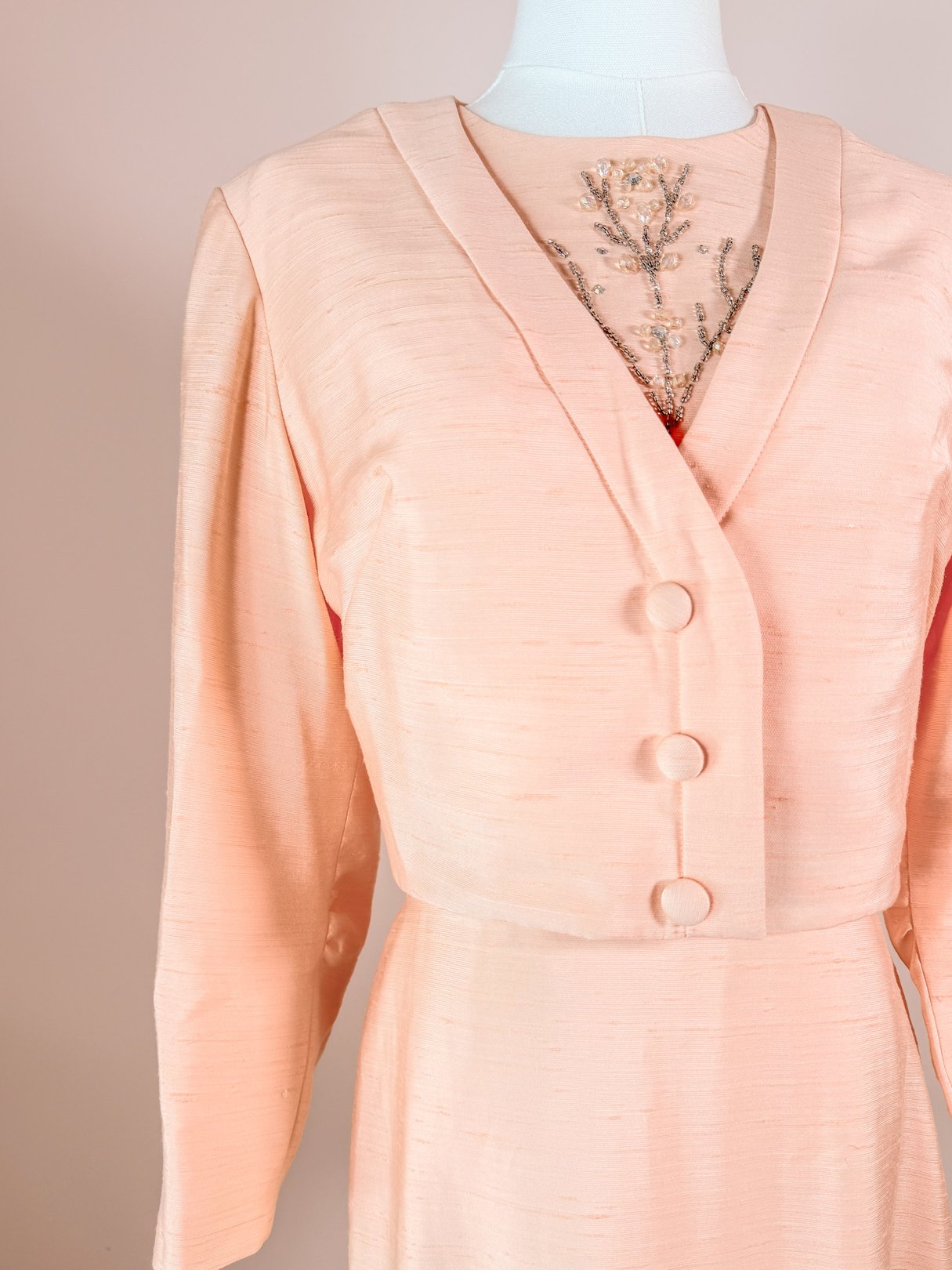 Peach Beaded Cocktail Dress Set