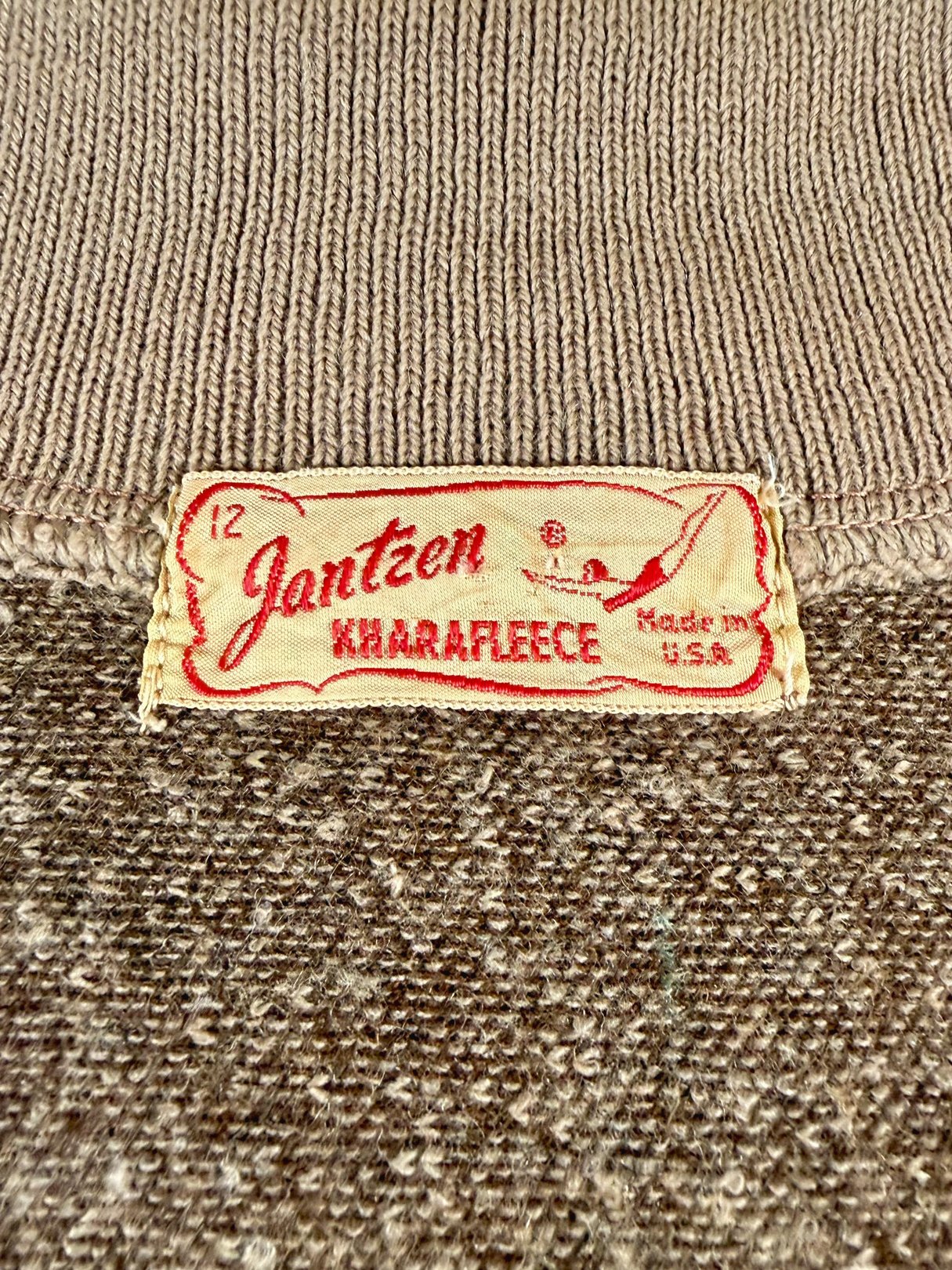Jantzen Hearthside Knit Set label featuring "Jantzen Kharafleece" in red on a tan background.