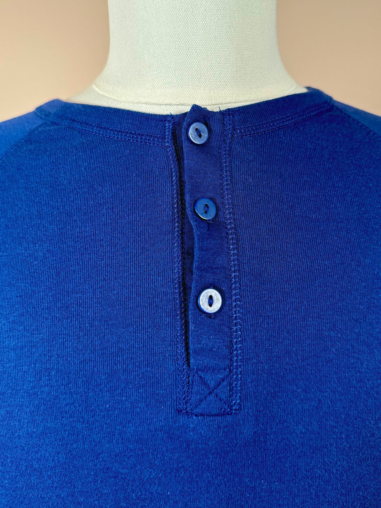 Royal blue men's Lanz Baseball Henley featuring a three-button placket and ribbed neckline.