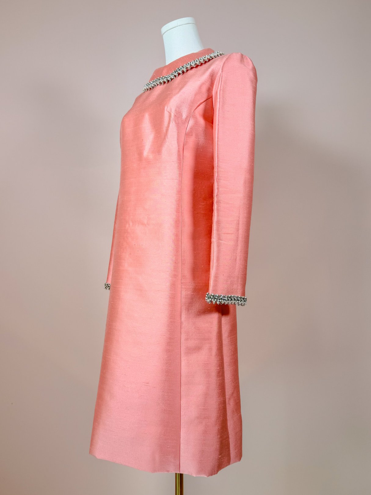 Pearl Collar Pink Shift Dress