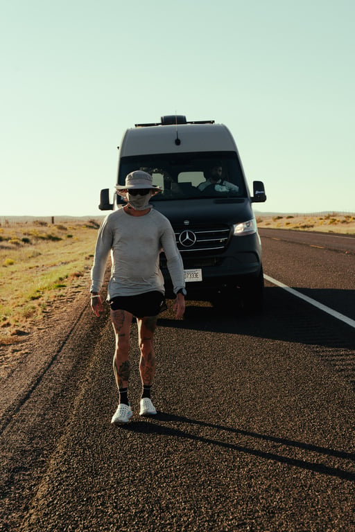Matt Johnson finishing his run across Texas