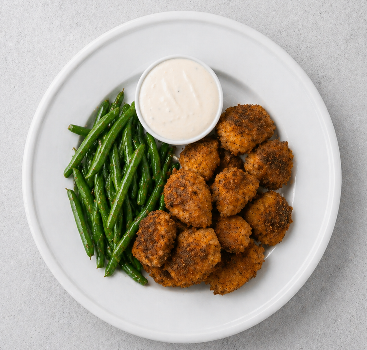 Macros include portioned sauce cup. Ranch Sauce Cup: Calories: 80, Fat: 5g, Carbs: 4g, Protein: 5g, Sodium: 30mg