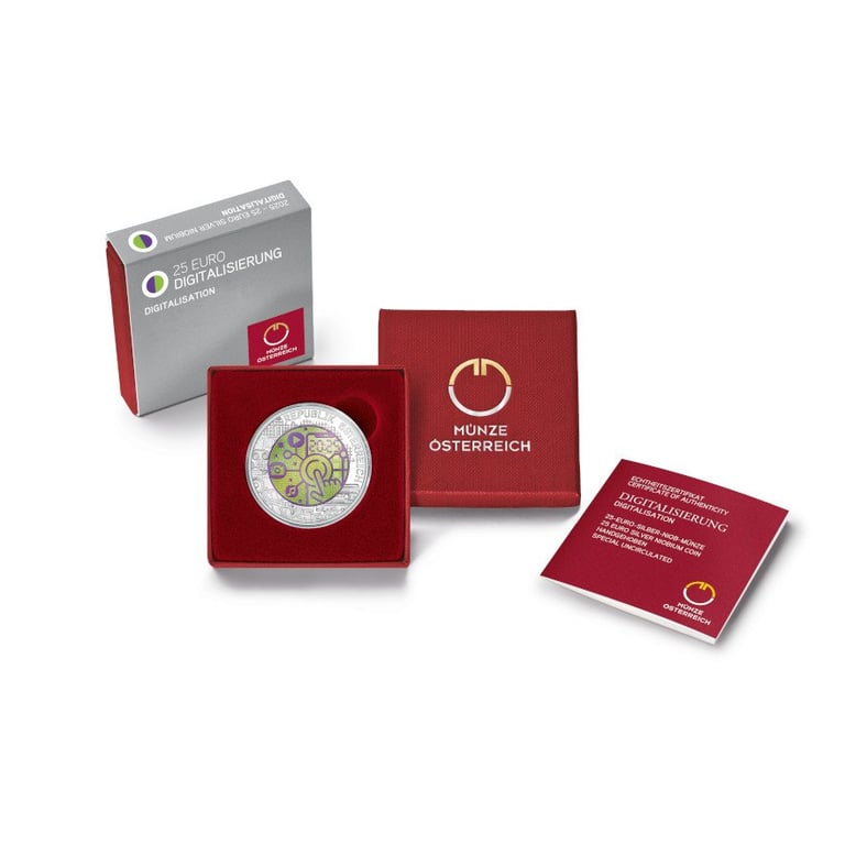 Original coin case of the Silver Niobium Coin ""Digitalization"" 25 EUR su AUT - 2025