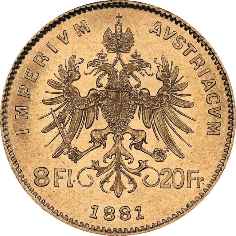 Back of the Gold 8 Florin / 20 Francs - Austria