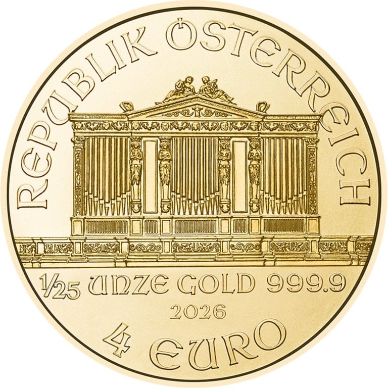 Back of the Gold Philharmonic 1/25 oz - 2026