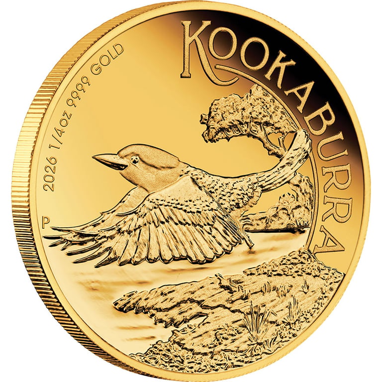 Side view of Gold Kookaburra 1/4 oz Proof - 2026