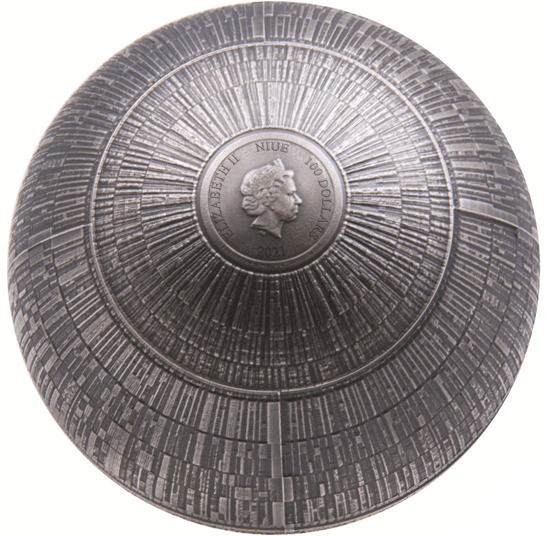 Back of the Silver STAR WARS 1 kg - Death Star 3D Round Coin - Antique Finish 2021