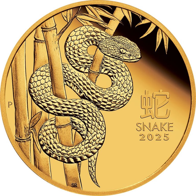 Front of the Gold Lunar III Snake 1 oz PF - 2025