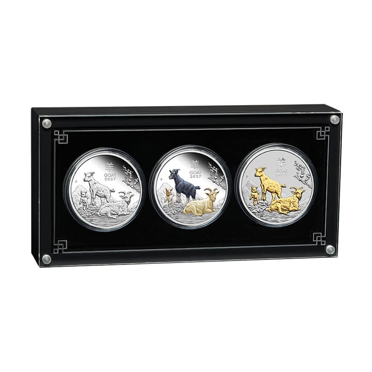 coin case of Silver Lunar III Trio PF - Goat 2027