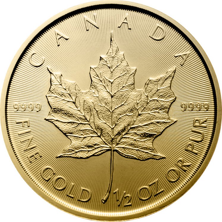 Front of the Gold Maple Leaf 1/2 oz