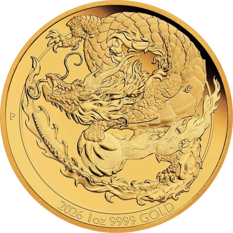 Front of Gold Dragon – Chinese Mythical Creatures 1 oz Proof – 2026