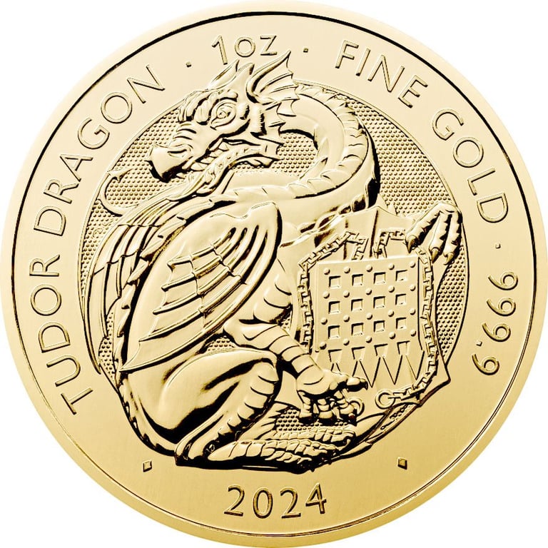 Front of the Gold Tudor Dragon 1 oz - Royal Tudor Beasts 2024