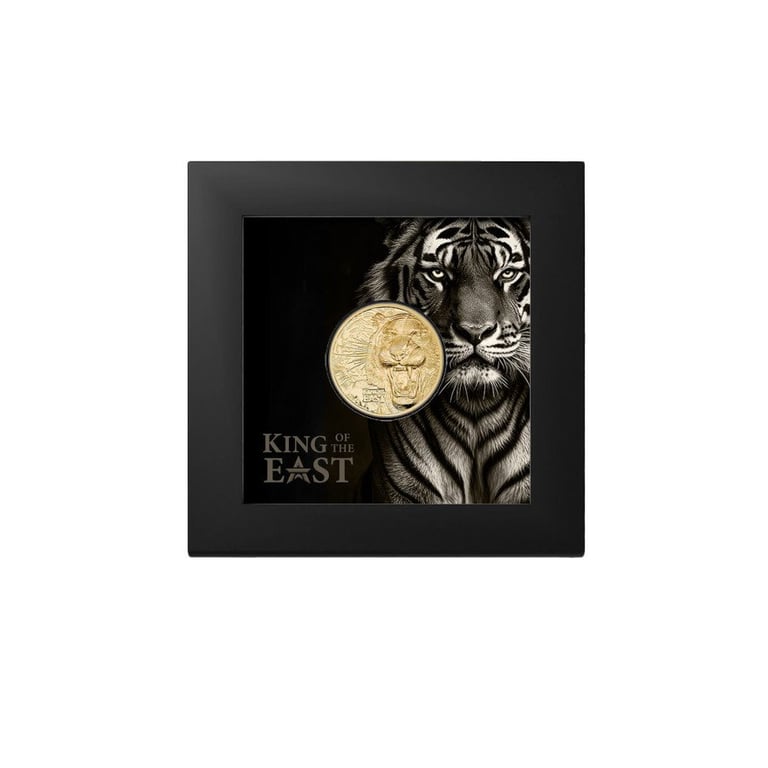 Gold King of the East - Tiger 1/4 oz PP - Ultra High Relief in the original coin case