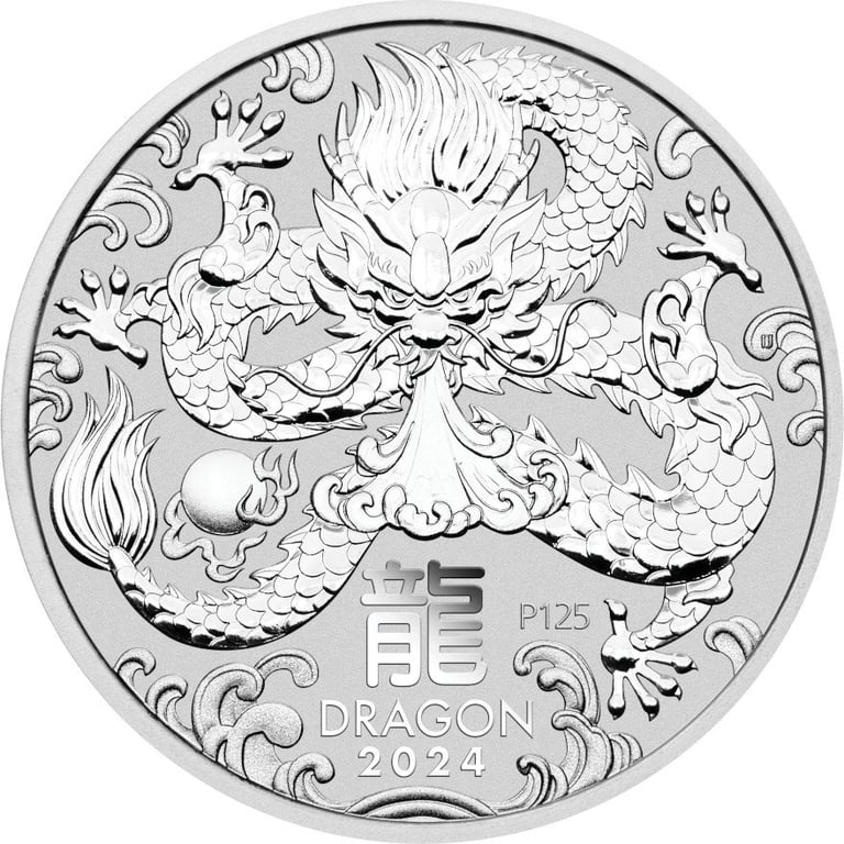 Front of the Silver Lunar III 2 oz - Dragon 2024