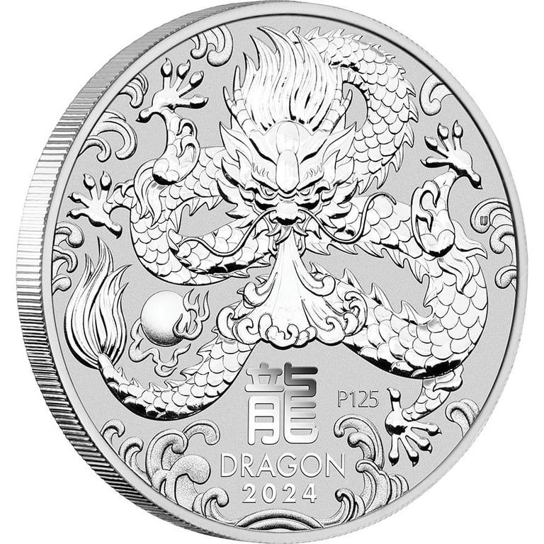 Side view of the Silver Lunar III 5 oz - Dragon 2024